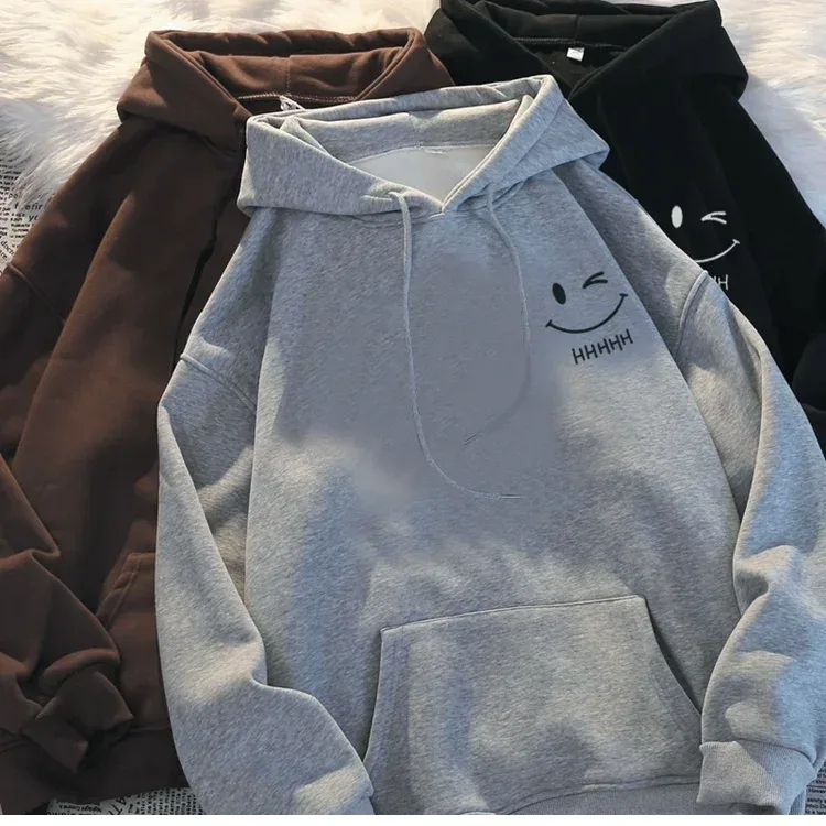 Rosto sorridente masculino engraçado moda casal camisola com capuz americano peso pesado solto engrossado cashmere meninos moletom com capuz topo