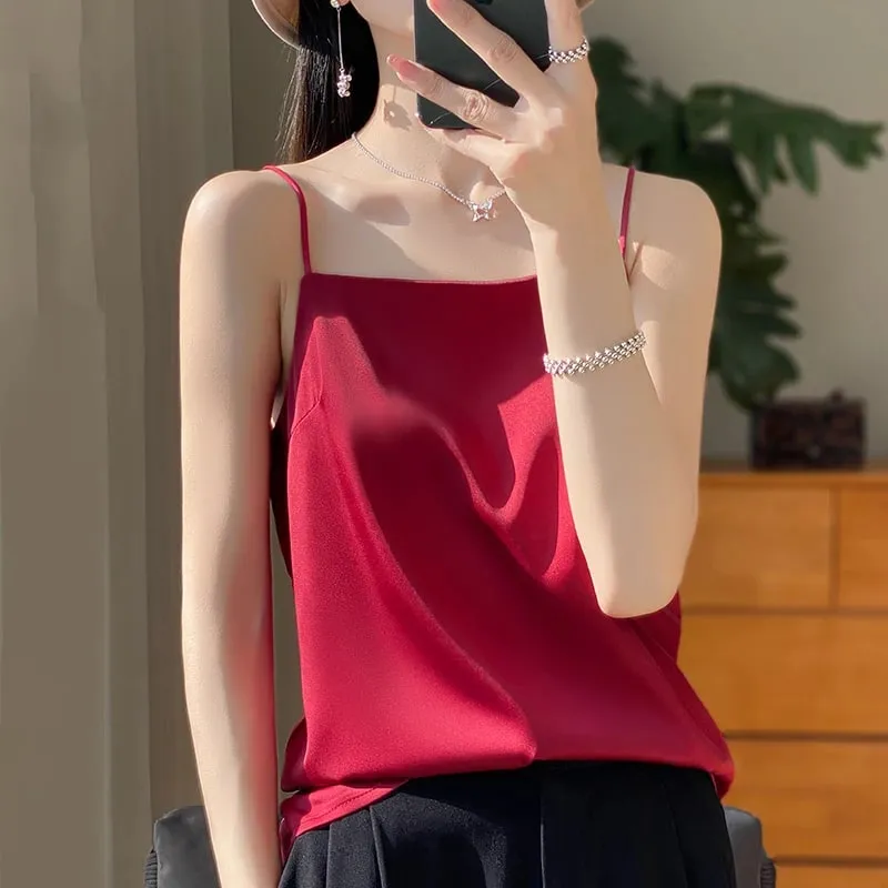 New Ice Silk Sexy Satin Strap Women's Spring/Summer Vest Solid Color Sleeveless Sexy Comfortable Silk Underwear Vest RW-D19 — image 16