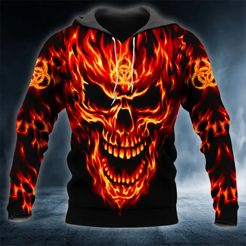 Men Hoodies 3D Print Horror Flaming Skull Graphic Fashion New Style Casual Pullover Personality Oversize Men Clothing Tops — image 21