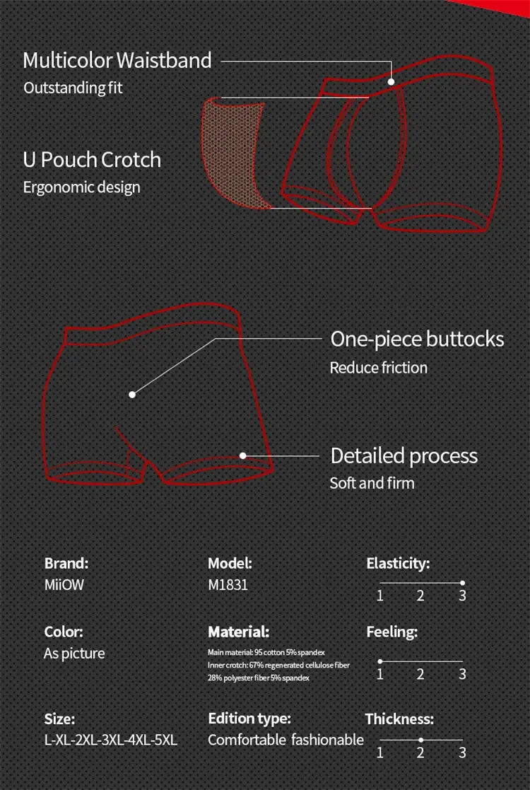 MiiOW 4Pcs Cotton Men's Panties Set Breathable Mesh Mens Underpants Graphene Antibacterial Underwear for Men Boxer Briefs L-5XL — image 2