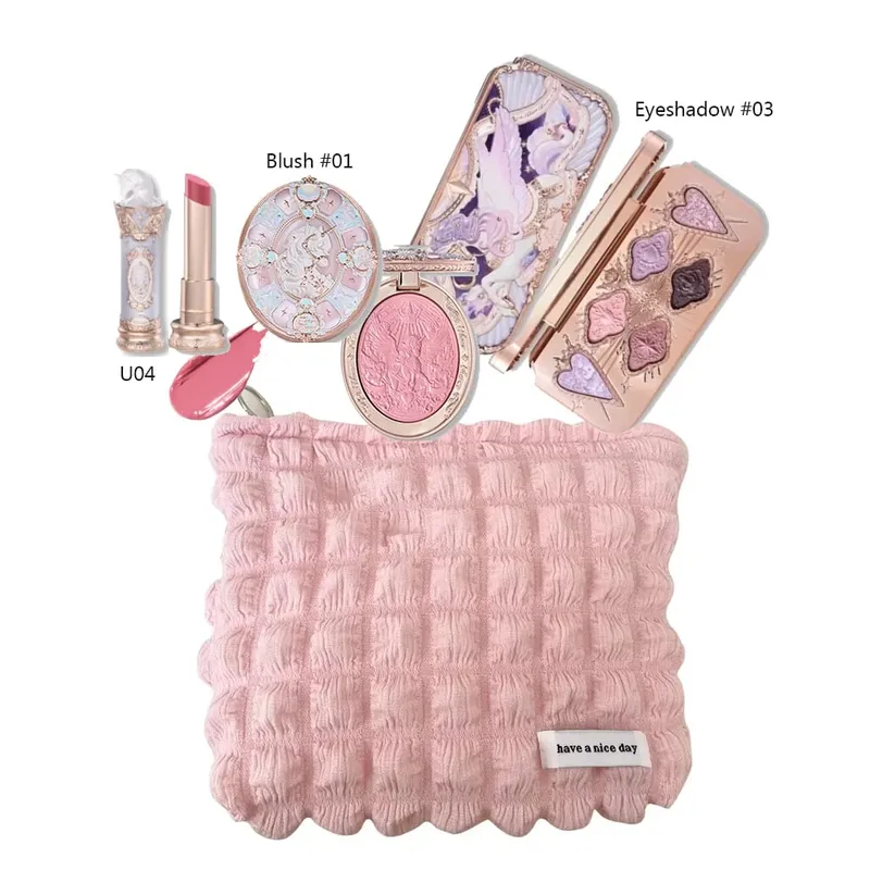 Flower Knows Makeup סט מלא צלליות בתולת ים מוארת ירח סומק מט וליפגלוס Flowerknows Kit תיק איפור לנשים