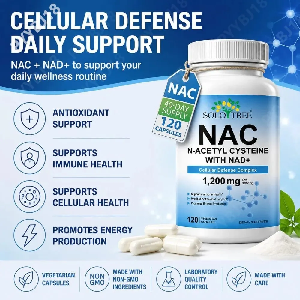 NAC 1150mg NAD+ 50mg Κάψουλες Σύμπλεγμα Κυτταρικής Άμυνας για Αντιοξειδωτική Υποστήριξη Ανοσοποιητικής Υγείας & Παραγωγή Ενέργειας Non-GMO 120 Ct — image 2