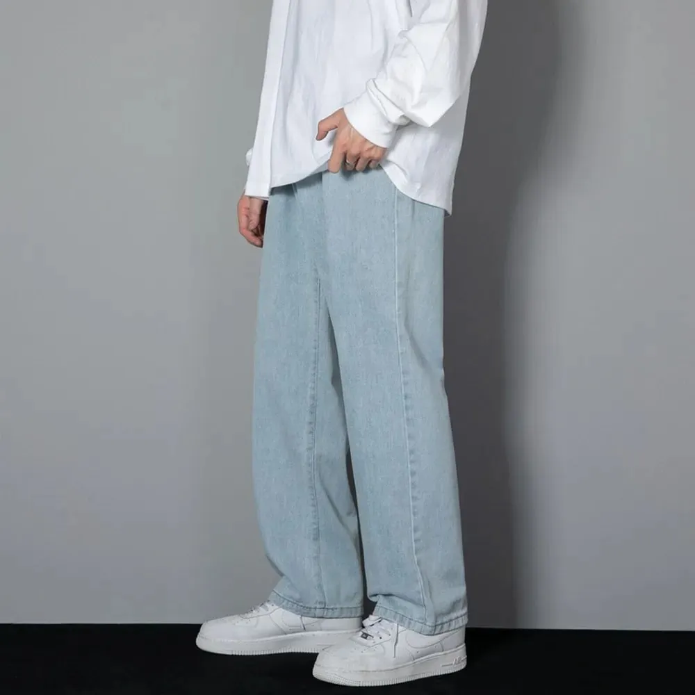 Κορεατικά μονόχρωμα Ανδρικά casual μακρύ τζιν Classic Man Four Seasons ίσιο τζιν Παντελόνι με φαρδύ πόδι ανοιχτό μπλε γκρι μαύρο 3XL