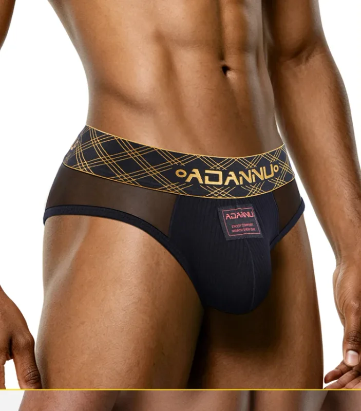 Luxury Ice Silk Men's Underwear with Gold Thread Embroidery Waistband Ultra-Thin Transparent Mesh Quick-drying Briefs for Men — image 13