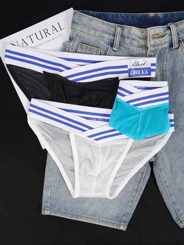 Men's Ice Silk Ultra-Thin Barely-There Mesh Sheer Briefs, Striped V-Shape Elastic Waistband Summer Daily Commute Underwear — image 7
