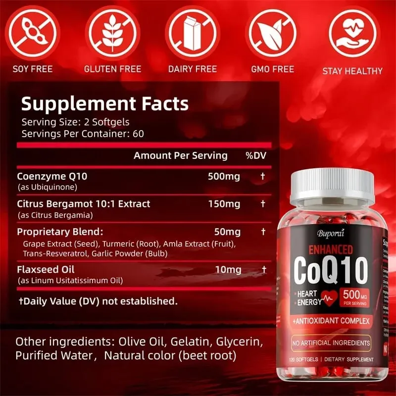 CoQ10-kiegészítő – elősegíti a szív- és érrendszeri és a szív egészségét. Antioxidáns energiát biztosít az általános egészséghez — image 2