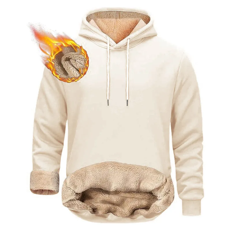 Winter Men's Warm Hoodies Sports Makapal na Sweatshirts Windproof Thermal Casual Solid Color Loose Long Sleeve Pullover Streetwear — image 2