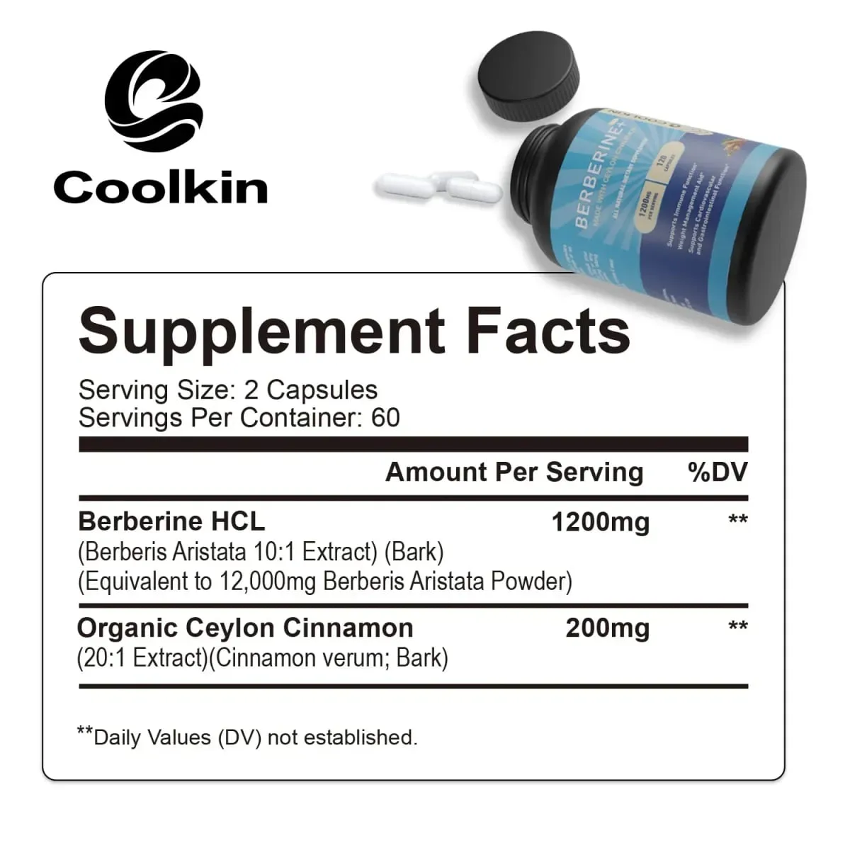 Prémium Berberine HCl 1200 Mg Plus Organic Ceylon Fahéj - Immunrendszert támogató testtömeg-kiegészítő — image 2
