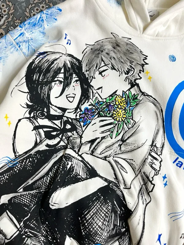 Denji and Reze Cotton Anime Hoodie Crew Neck Loose Summer Cotton Sweatshirt Harajuku Unisex Hoodies Oversized Men Clothing — image 5