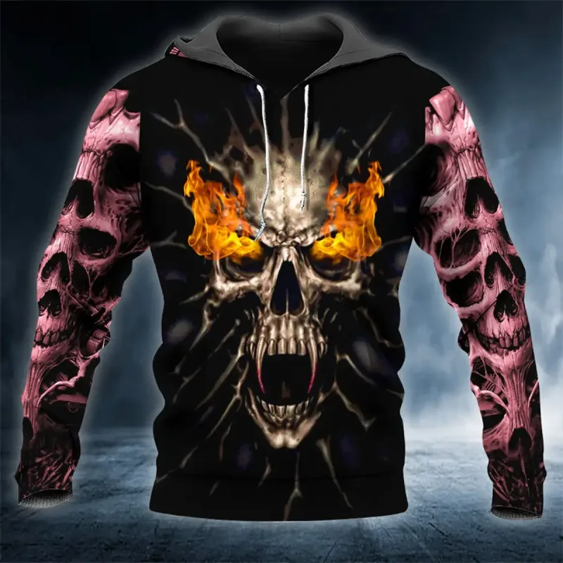 Men Hoodies 3D Print Horror Flaming Skull Graphic Fashion New Style Casual Pullover Personality Oversize Men Clothing Tops — image 20
