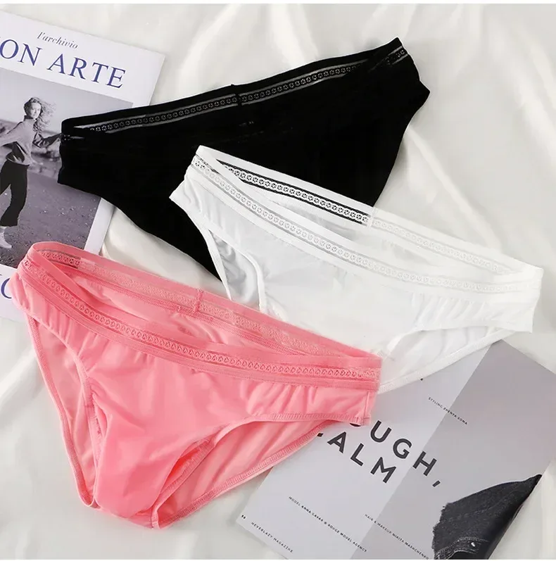 New Men's Ice Silk Briefs Ultra-thin Quick Dry High Elastic Lace Waistband Panties Sexy Seamless Breathable Bikini Underwear — image 20