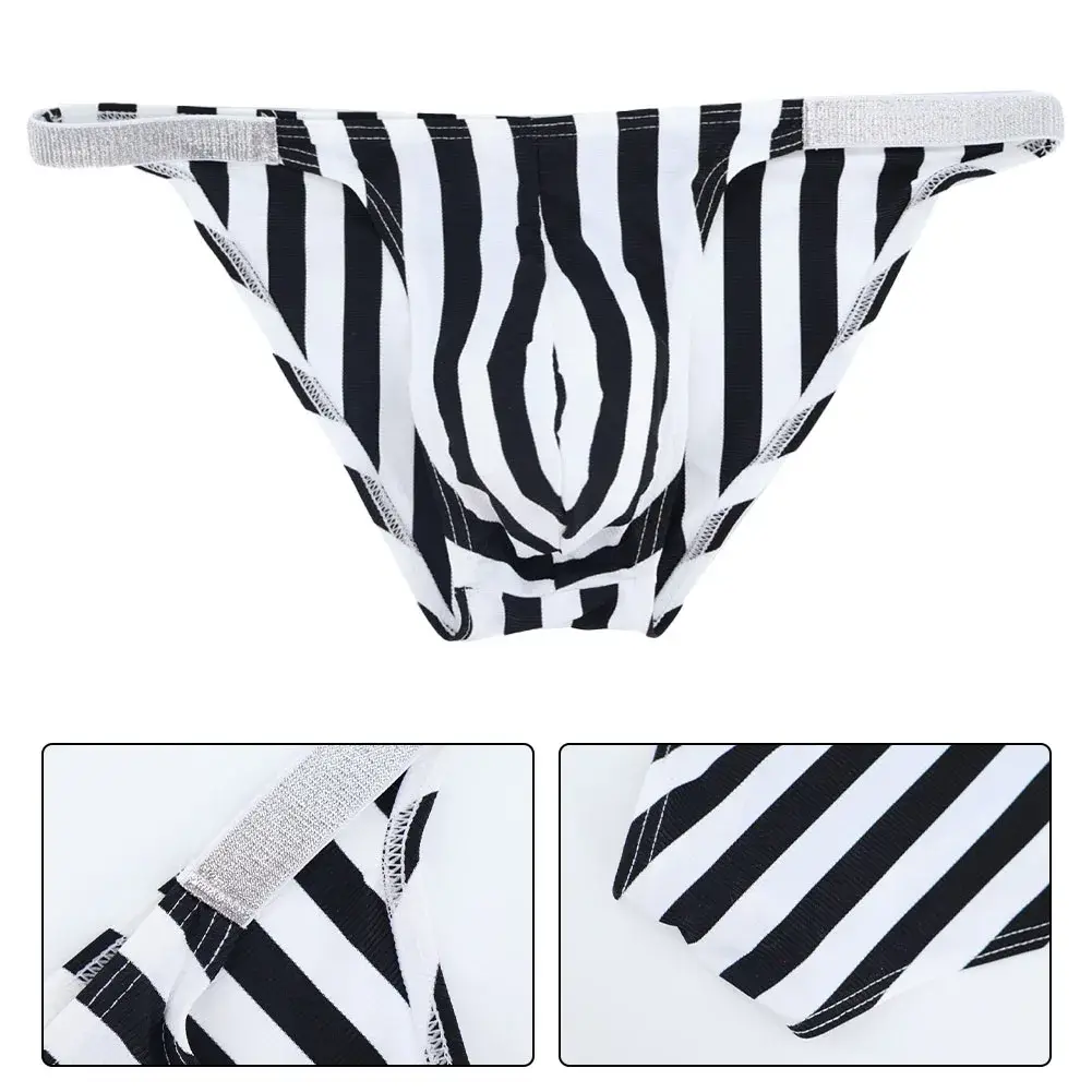 Cuecas masculinas confortáveis Lingerie Biquíni Preto Branco Roupa interior às riscas Desporto Casual Homem Tanga Calcinha Jockstrap Pouch — image 6