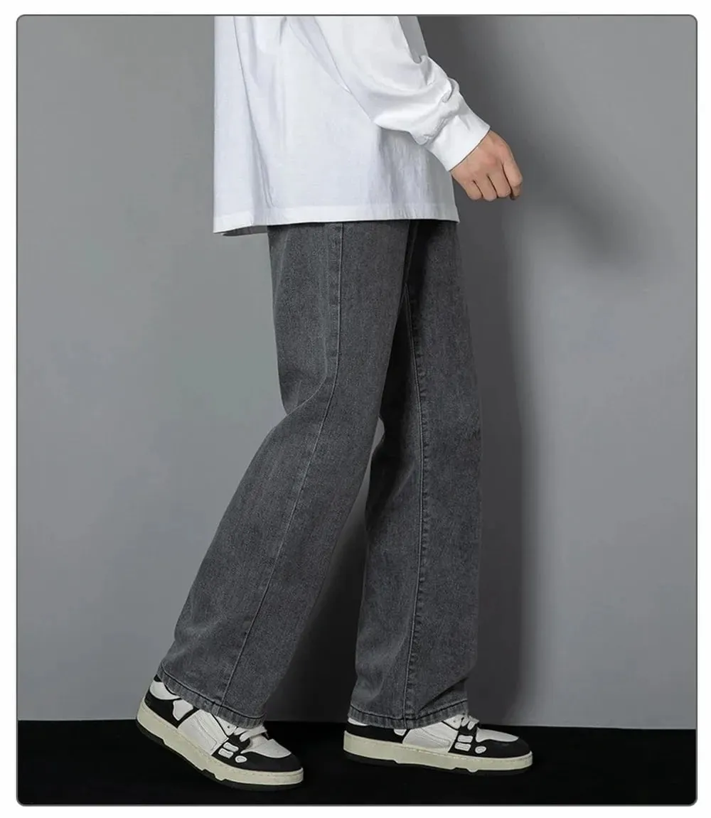 Κορεατικά μονόχρωμα Ανδρικά casual μακρύ τζιν Classic Man Four Seasons ίσιο τζιν Παντελόνι με φαρδύ πόδι ανοιχτό μπλε γκρι μαύρο 3XL