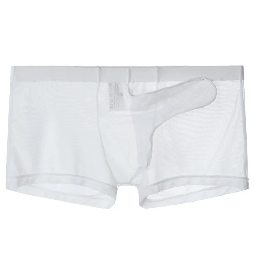Sexy men malha transparente leve roupa interior ver através respirável boxer briefs calcinha separação bala masculino boxer calcinha