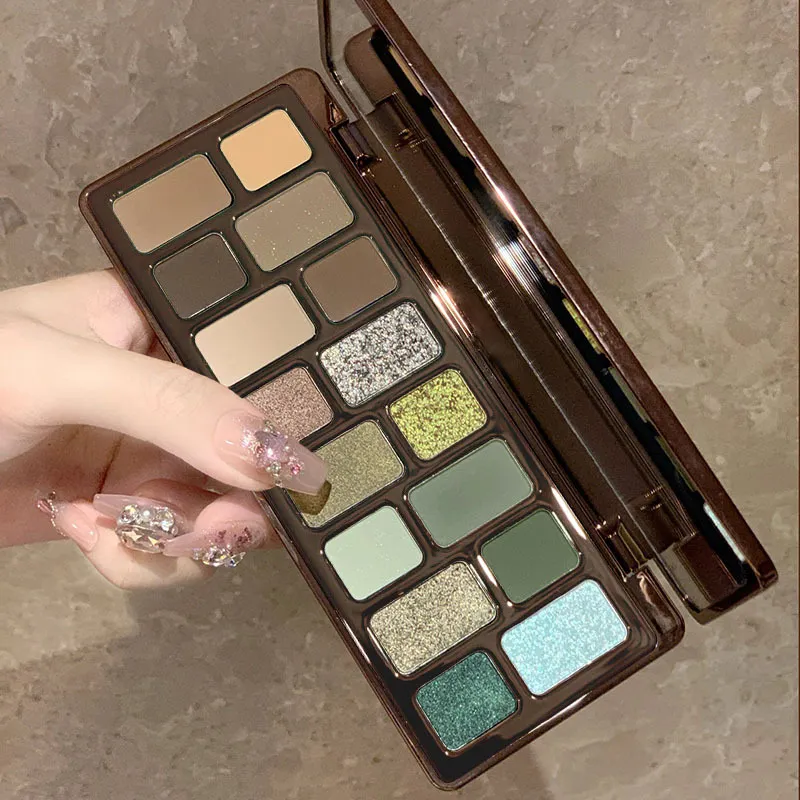 16 Χρώμα Green Pearl Eyeshadow Palette Makeup Waterproof Lasting Diamond Glitter Eyeshadow Sparkling Crystal Eye Makeup Cosmetic — image 7