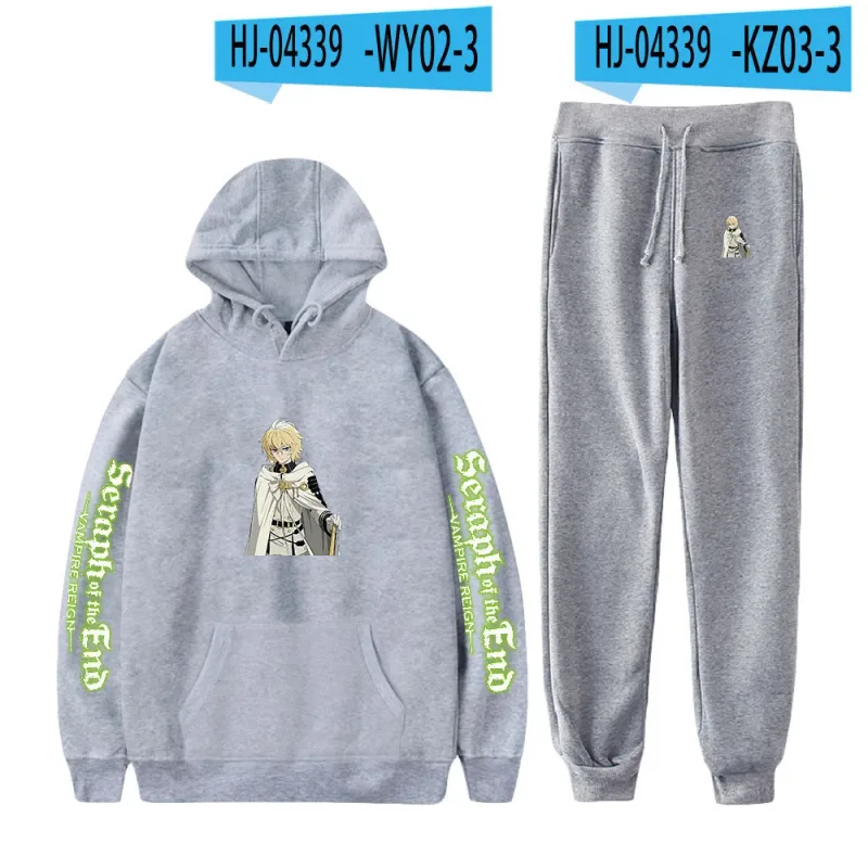 Harajuku Comfortable Seraph of the End Print Sweatshirt Sweatpants Suit Hoodies+ Pantalon Suit Boys/Girls 2 Piece Set na Damit