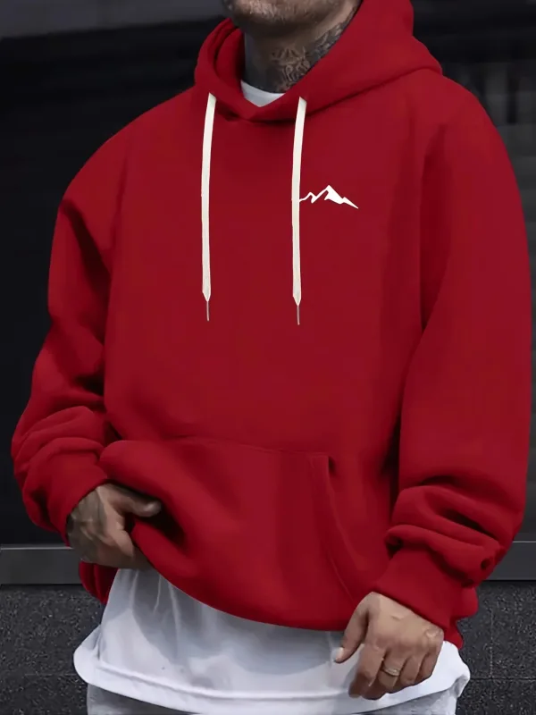Kaswal na fashion ng panlalaking taglagas at taglamig na maluwag na naka-print na bundok na may mahabang manggas na naka-hood na sweatshirt na mainit na pullover — image 2