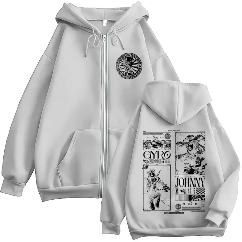 Anime jojo bizarre aventura bola de aço correr zíper hoodies das mulheres dos homens zip up moletom com capuz jaquetas vintage casacos streetwear — image 7