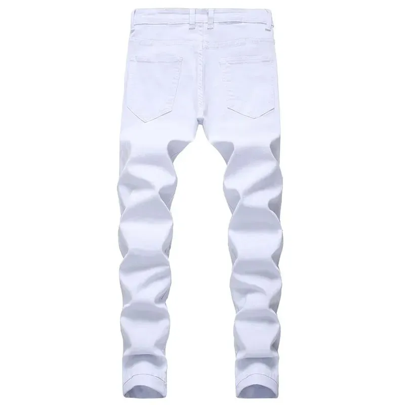 2025-ös Hole Farmer nadrágok Férfi Tide márka Ruined Hole Farmer Solid Slim All match High Street Hip Hop Nadrág Piros Fehér Nagy méret
