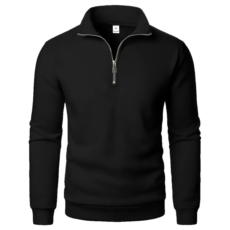 Primavera e outono novo casual meio zíper levante-se gola hoodie tendência simples e solto oversized velo moletom com capuz masculino — image 1