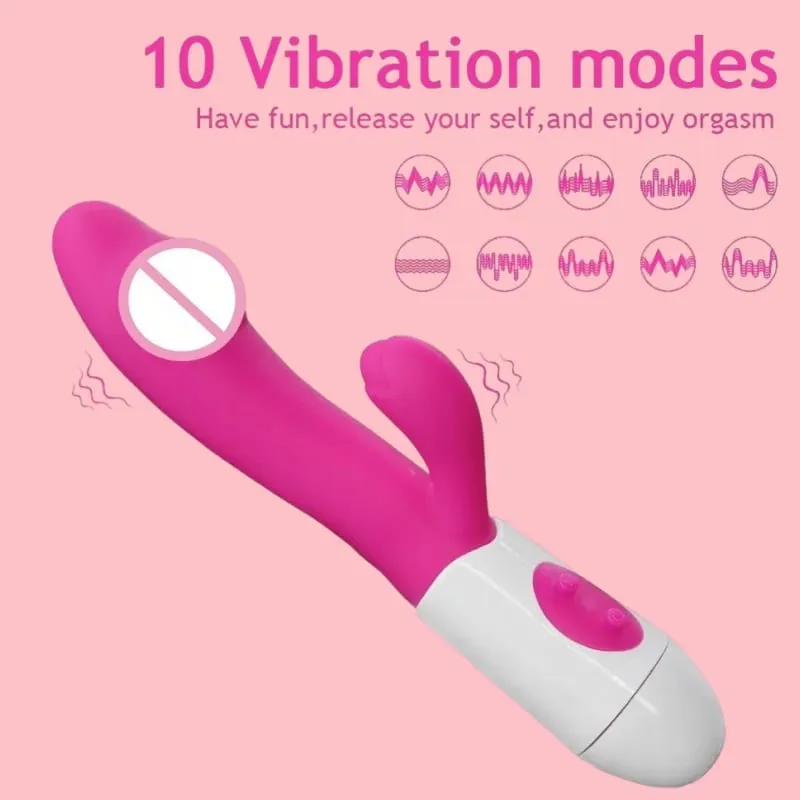Silicone G-Spot Rabbit Vibrator Dual Vibration Clitoral Massager 10 Speeds Επαναφορτιζόμενο αδιάβροχο σεξ παιχνίδι ευχαρίστησης για γυναίκες