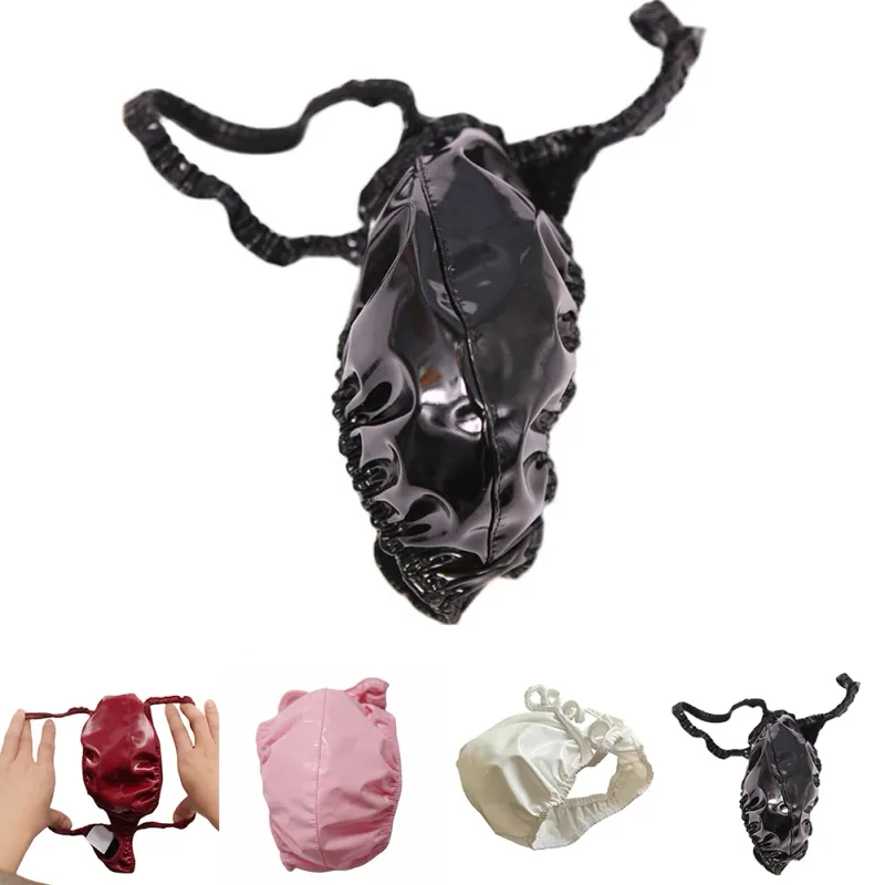 Sexy masculino pvc brilhante u convexo bolsa briefs baixo-rise g-string látex óleo gloosy sexy tanga carapaça u protuberância roupa interior — image 20