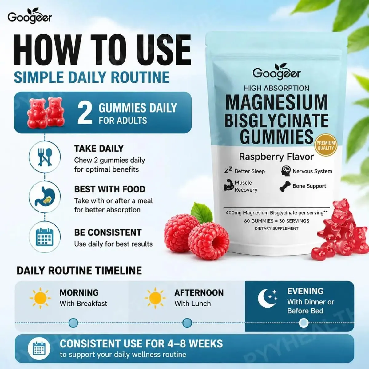 Magnesium Bisglycinate Gummies for Bone Muscle Sleep Support Nervous System Wellness with Vitamin D3 and Zinc 60 Gummies — image 5