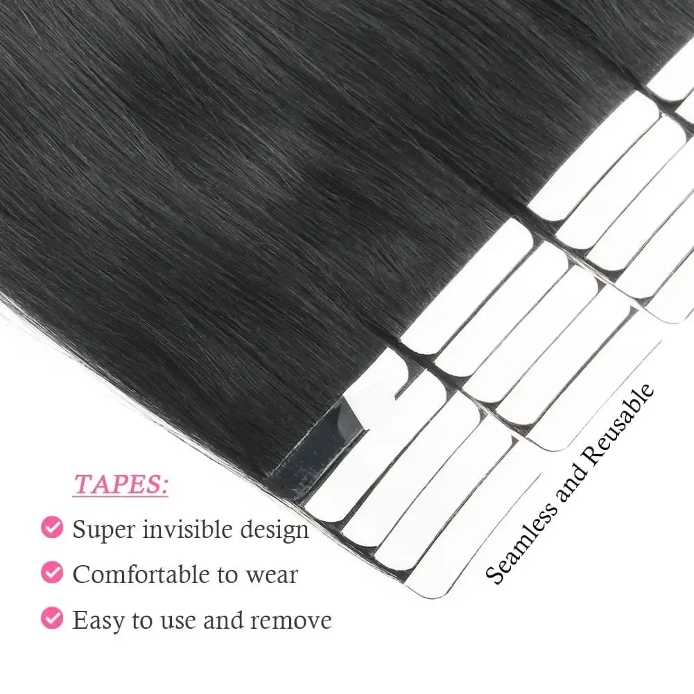 26 ιντσών Tape In Hair Extensions 100% Human Hair Adhesive Replaceable Seamless Skin Weft Tape 20/40pcs Ίσια μαλλιά για γυναίκες — image 4