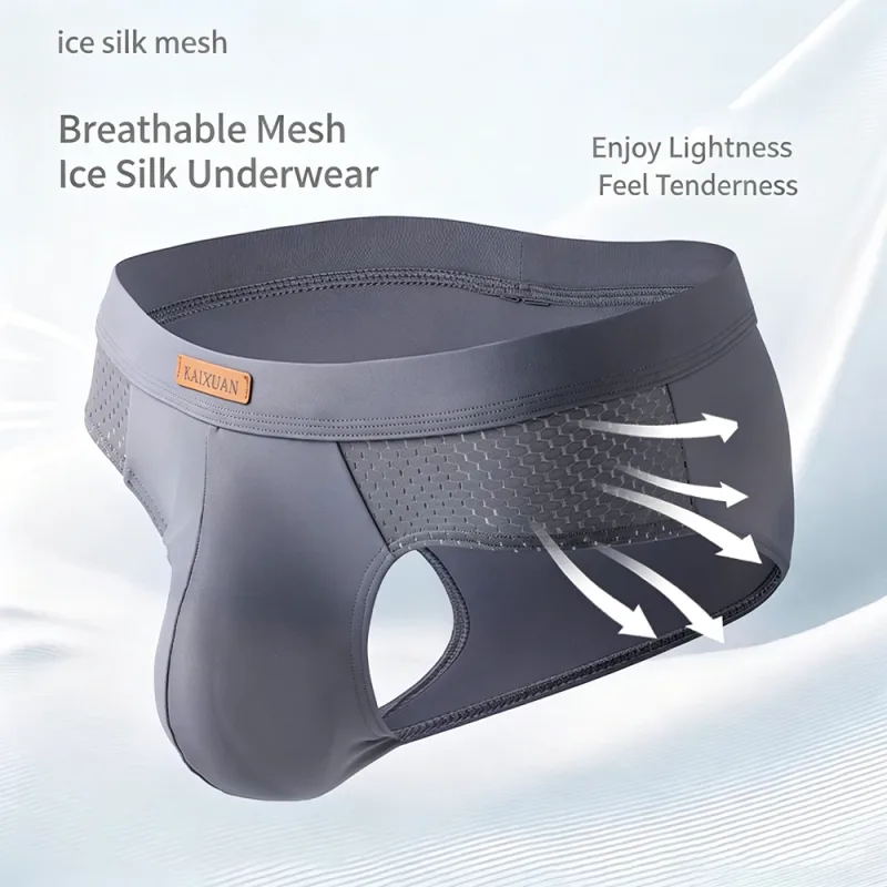 Men's Summer Ice Silk Mesh Briefs Quick Dry U-Pouch Separated Crotch Breathable Underwear Triangle Design for Comfort — image 8