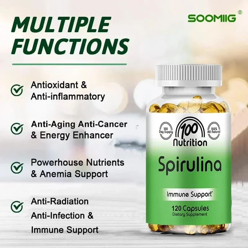 Spirulina Softgels Organic Superfood alga - Támogatja a szív- és érrendszert és az immunrendszer egészségét Erőteljes antioxidáns — image 3