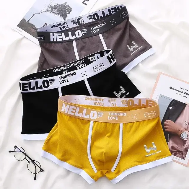 1st män boxershorts i bomull Trosor Underkläder3 färger L XL 2XL 3XL Mjukt brevbälte Andas Mjukt Mode Sport