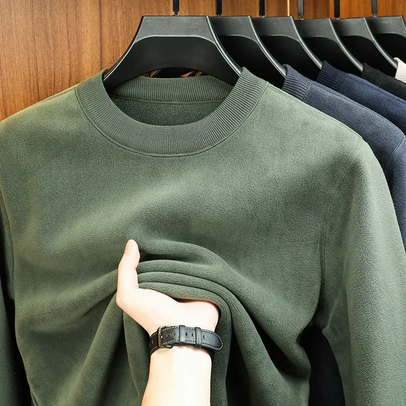 Moletom Com Capuz De Veludo Masculino Outono E Inverno Manga Comprida Pescoço Redondo Cor Sólida Moda Casual Versátil Top — image 8