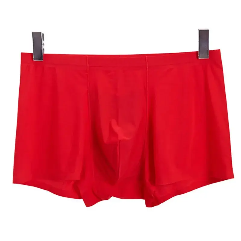 Sem costura boxers de seda gelo masculino cor sólida cuecas masculinas ultra-fino sexy roupa interior verão legal tronco shorts