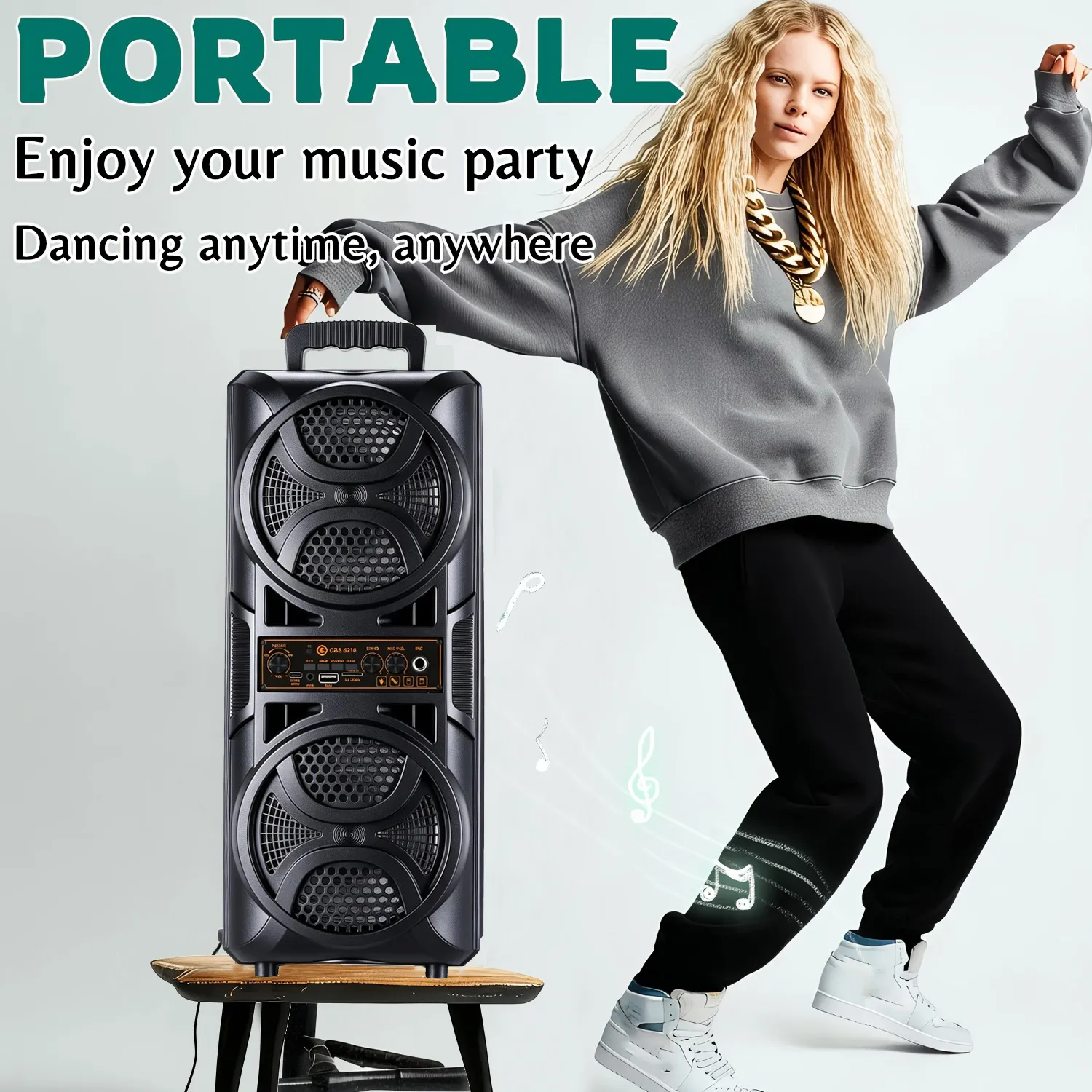 Φορητό Bluetooth Party Box Speaker Dual Subwoofer 6,5 ιντσών Heavy Bass Boombox με ενσύρματο μικρόφωνο υποστήριξη 6,35mm Mic AUX TF Radio USB FM Radio για υπαίθριο κάμπινγκ στο σπίτι Karaoke Party — image 4