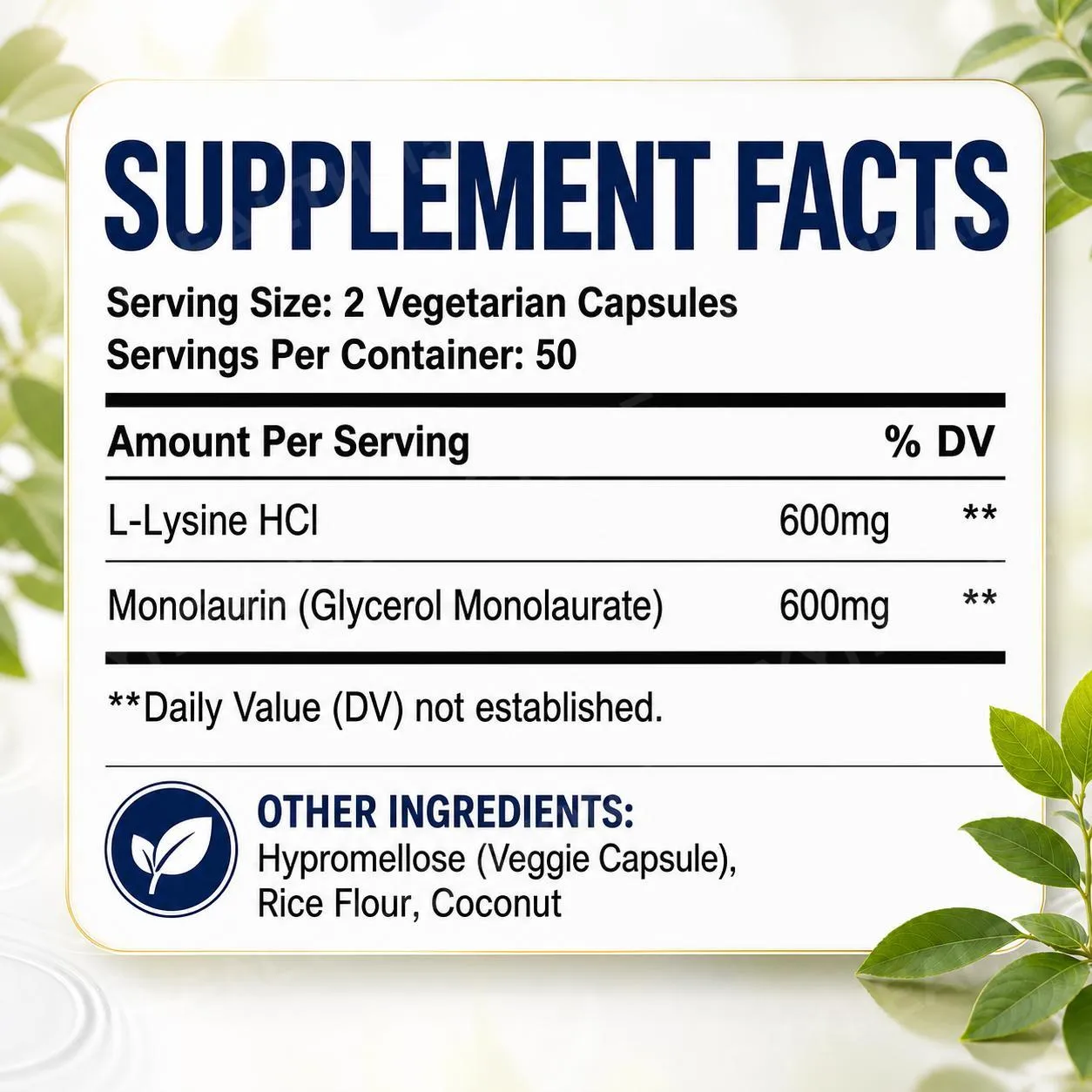 L-lizin HCl és monolaurin 1:1 arányú kapszula Immun Wellness Napi védekezés és egyensúly támogatás 600 mg, egyenként 100 Szám — image 2