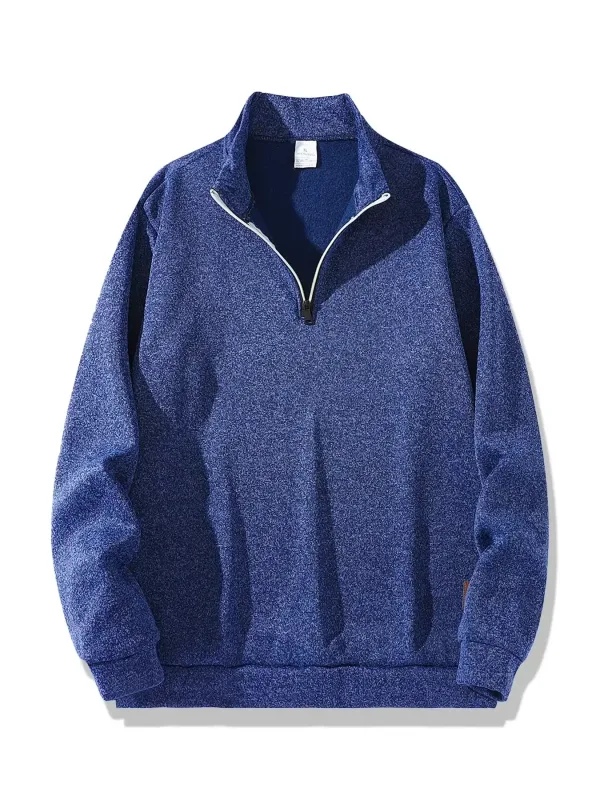 2Pcs Set Men 1/4 Zip Mock Neck Sweatshirt, Fleece Lined Pullover with Ribbed Cuffs Warm Casual Top for Fall Winter Daily Wear — image 3