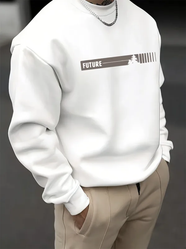Outono e inverno masculino moda casual solto futune carta gráfico impresso manga comprida em torno do pescoço moletom — image 4