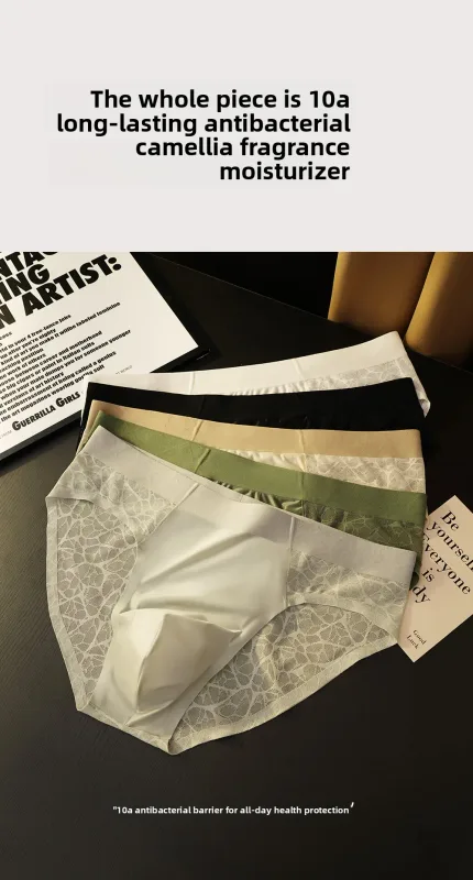 Sem costura jacquard homens triângulo roupa interior de seda gelo fina respirável calcinha de secagem rápida cuecas masculinas sexy u bulge bolsa