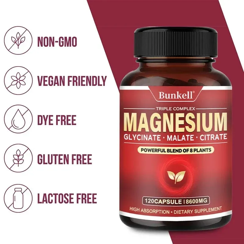 High Absorption Magnesium Glycinate Malate Citrate 100% Chelated Non-GMO Vegetarian Gluten Free 8 600 Mg 120 Capsules — image 6