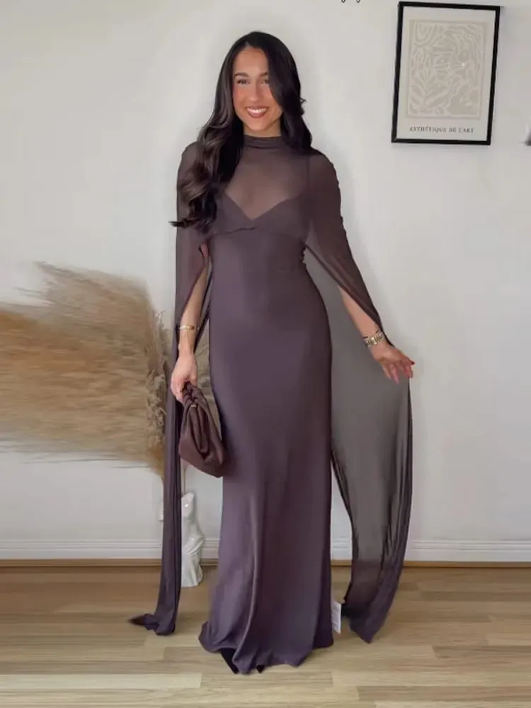 Γυναικεία βραδινά φορέματα Sheer Cape Κομψό, λεπτή με λαιμόκοψη V, αμάνικο φόρεμα με πακέτο γοφών για γυναίκα 2026 Lady Party Vestidos — image 7