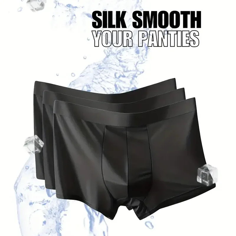 3-Piece Set Of Pure Black Breathable Ice Silk Men's Flat Leg Pants, Comfortable, Casual, And Sporty Men's Square Leg Pants — image 1