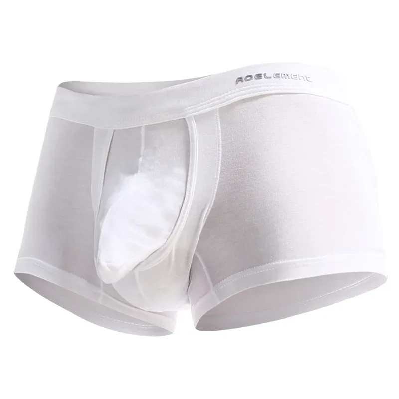 Roupa íntima separadora de espermatozóides para homens, suporte escrotal, bolsa de seda gelada, cuecas boxer para varizes para homens