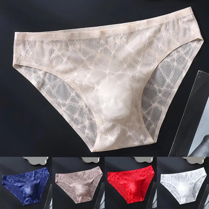 Letter Lace Transparent Men's Underwear Thin Mesh Hollow Out Sexy Male Briefs Medium Low Waist Sexy Triangle Shorts — image 8
