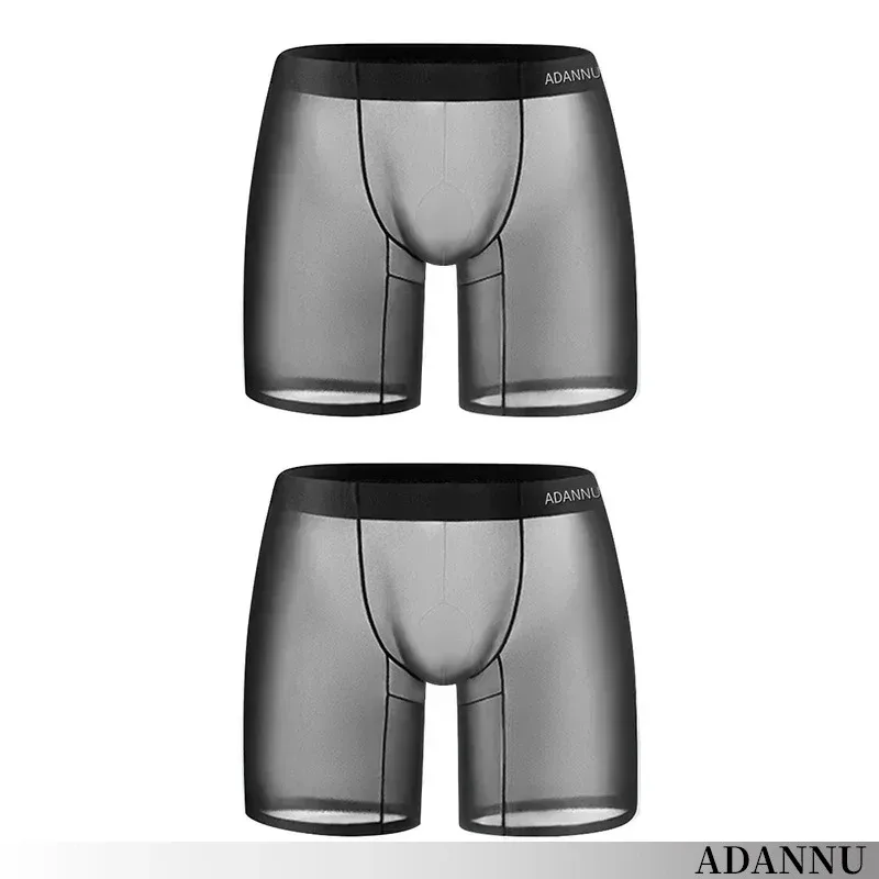 0,01 mm Ultratunna Herrunderkläder Långa boxershorts Cooling Ice Silk Transparent Gym Fitness kalsonger Seamless Mesh Slips