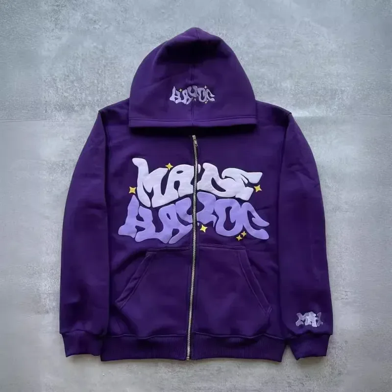 Moletom masculino retrô americano com zíper estampado com capuz unissex outono e inverno cardigan aberto — image 3