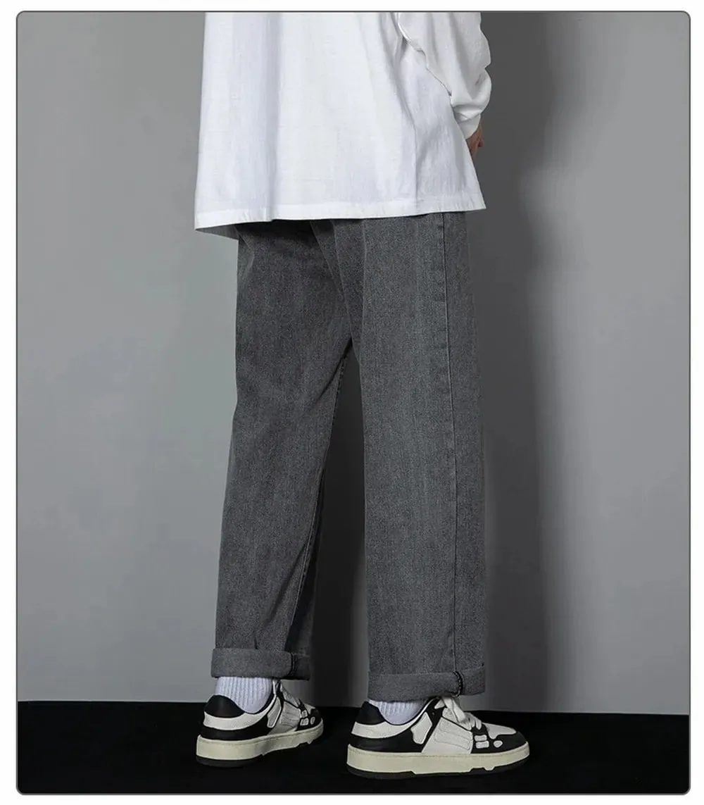 Κορεατικά μονόχρωμα Ανδρικά casual μακρύ τζιν Classic Man Four Seasons ίσιο τζιν Παντελόνι με φαρδύ πόδι ανοιχτό μπλε γκρι μαύρο 3XL