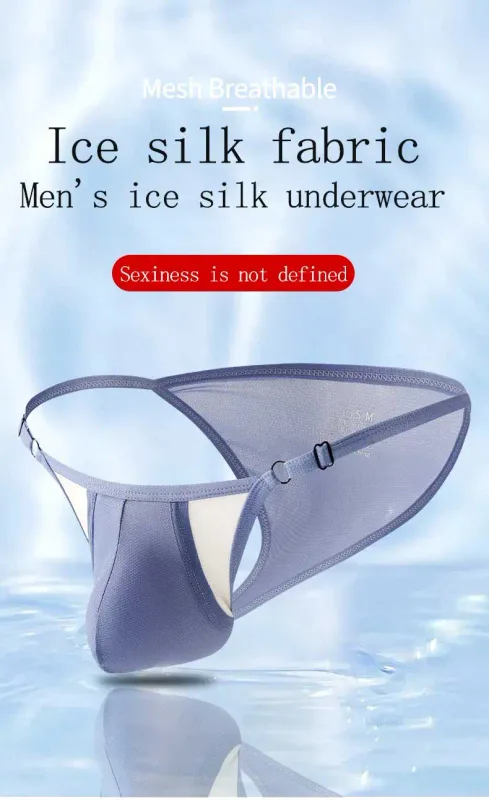 Cuecas masculinas de seda gelada com frente aberta e cintura ajustável – roupa íntima respirável sexy de verão para ajuste confortável — image 7