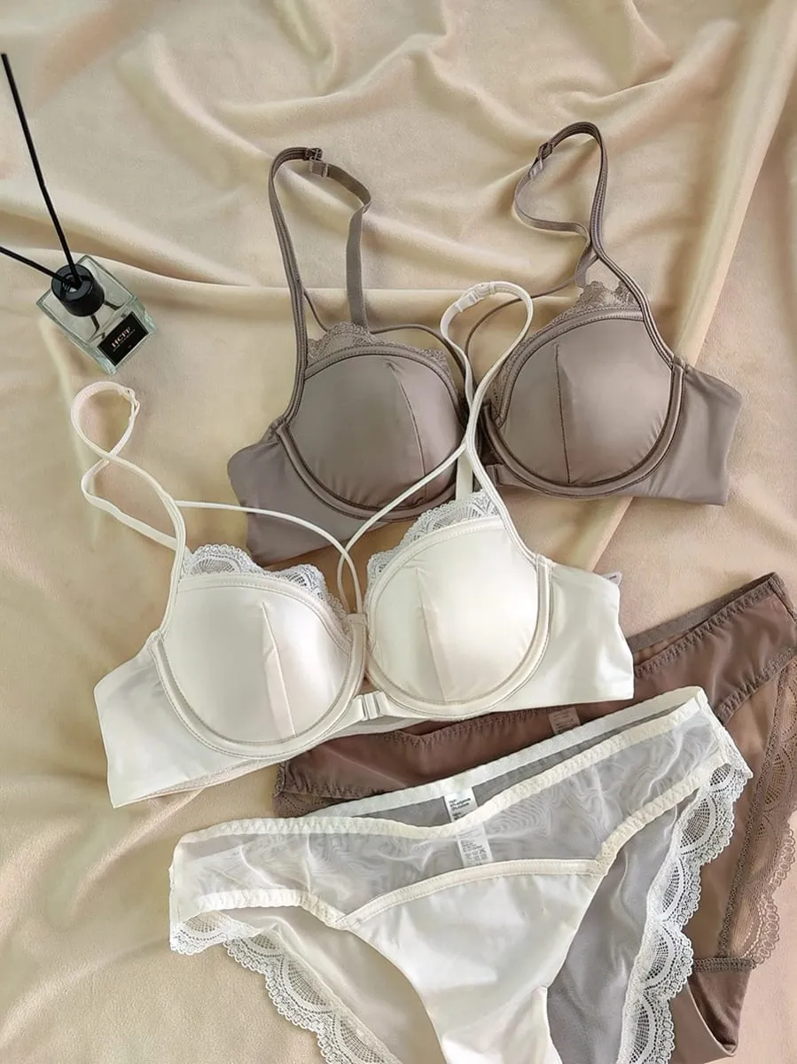 Francia elülső csat vékony csésze bralette szexi üreges női fehérnemű szett kiváló minőségű csipke Push Up melltartók légáteresztő komfort fehérnemű — image 3