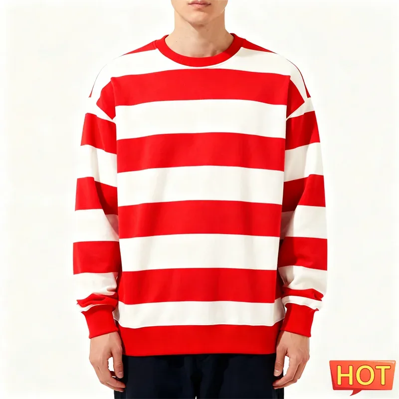 Enkla randiga grafiska tröjor för män Mode trendiga långärmade 3D-tryckta fula sweatshirts Casual överdimensionerade tröjor Toppar