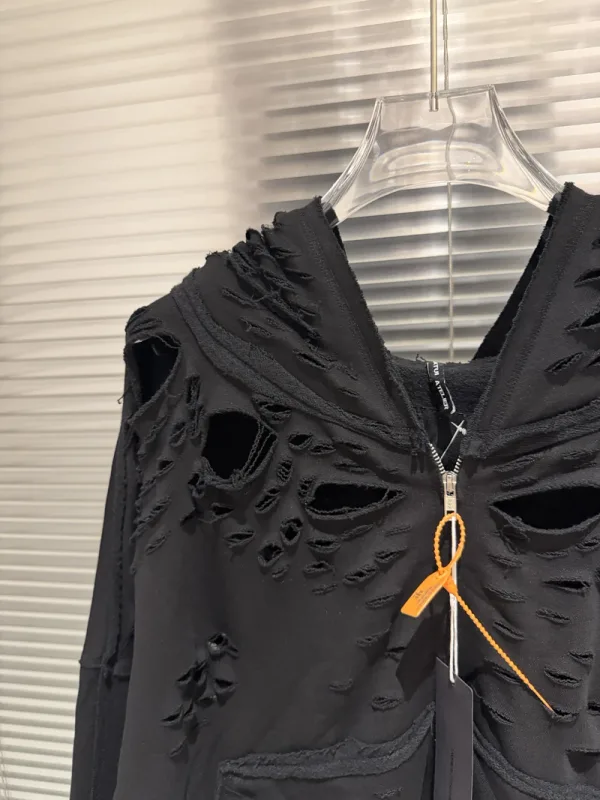 High Quality Ripped Hole Zipper Sweatshirts Hip Hop Woman Hoodies Streetwear Men Clothing — image 8